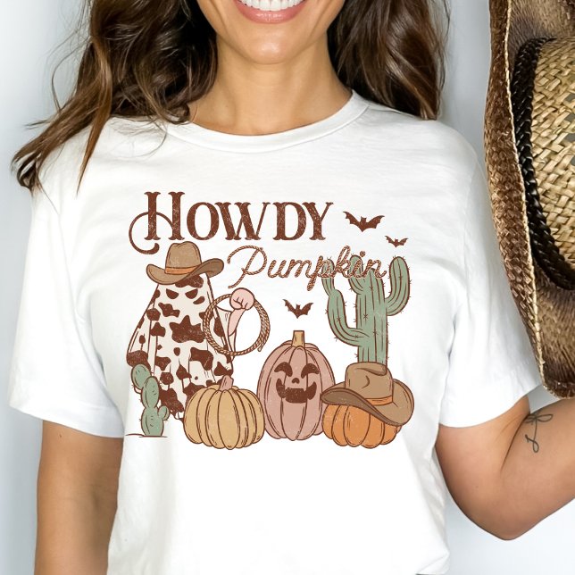Camiseta Western Country Cowgirl Howdy Pumpkin Halloween (Criador carregado)