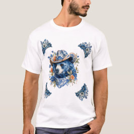 Camiseta Western Cowboy Bear - Blue Bear with Floral Bandan