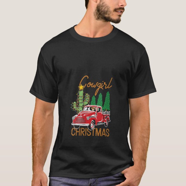 Camiseta Western Cowgirl Natal Merry Xmas V Neck (Frente)