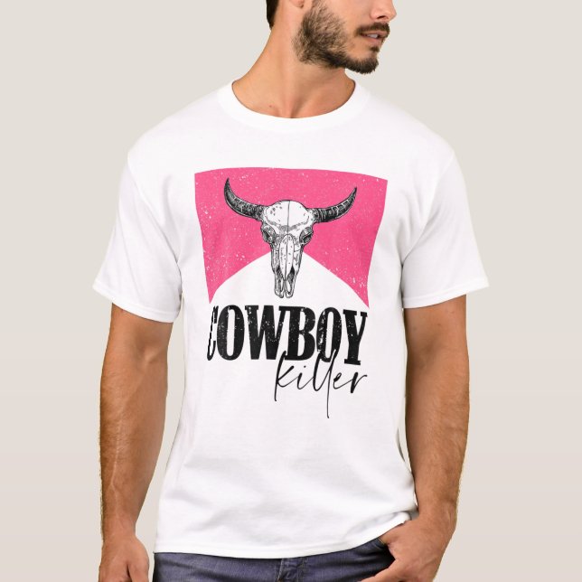 Camiseta Western Cowgirl Punchy Pink Cowboy Killers Bull Ho (Frente)
