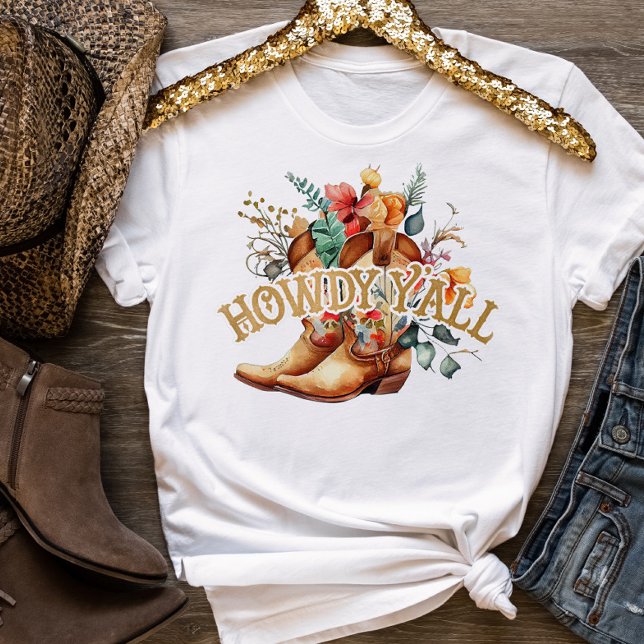 Camiseta Western Floral Cowboy Boots Howdy Y-all T-Shirt (Criador carregado)