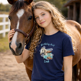 Camiseta Western Horse Floral Birthday- Navy