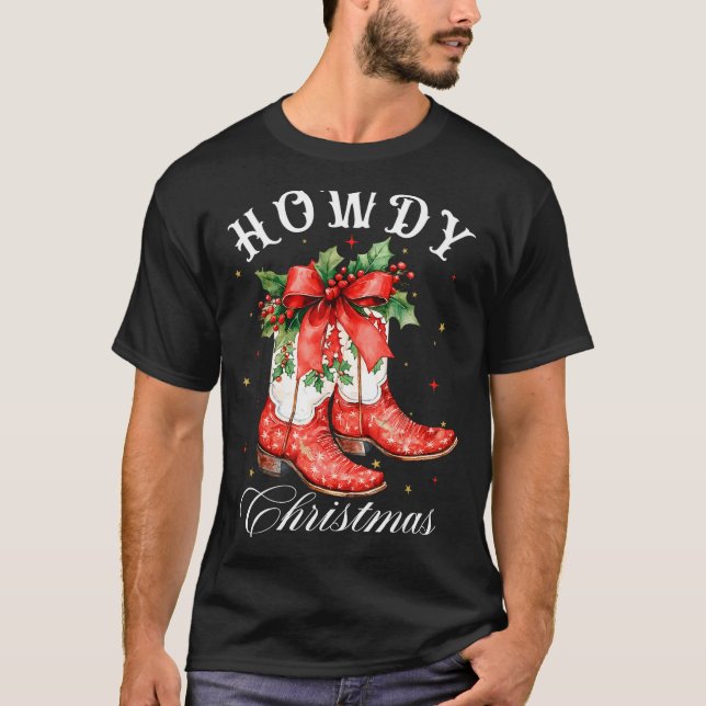 Camiseta Western Howdy Christmas Cowgirl Boot Coquette Bow  (Frente)