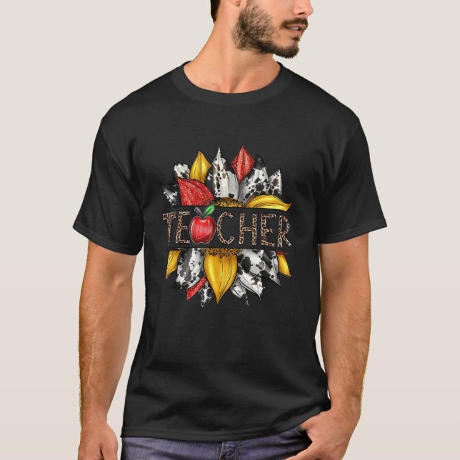 Camiseta Western Leopard Sunflower Teacher Back To School (Frente)