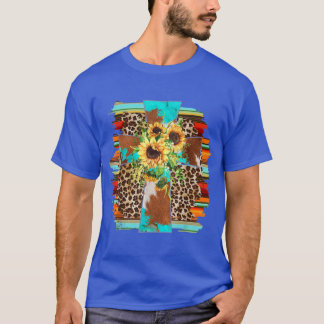 Camiseta Western Lepard Serape Sunflower Christian Cross