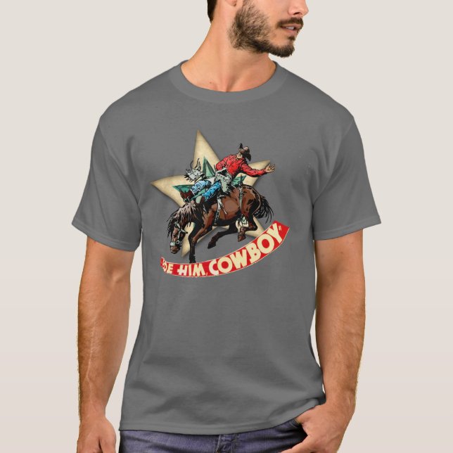 Camiseta Western Rodeo Cowboy Bronc Rider Ride em Cowboy (Frente)