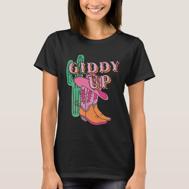 Camiseta Western Texas Giddy Up Cowboy Boots Cactus (Frente)