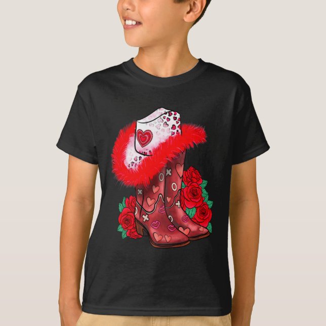 Camiseta Western Valentines Day Cowgirl Boots Yeehaw Howdy  (Frente)