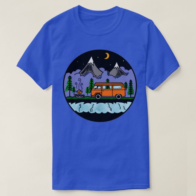 Camiseta Westfalia campervan acampando a noite da montanha (Frente do Design)