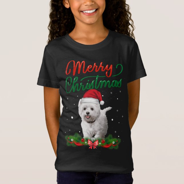 Camiseta WESTIE Bonito Enfrenta Papais noeis De Cachorro Fe (Frente)