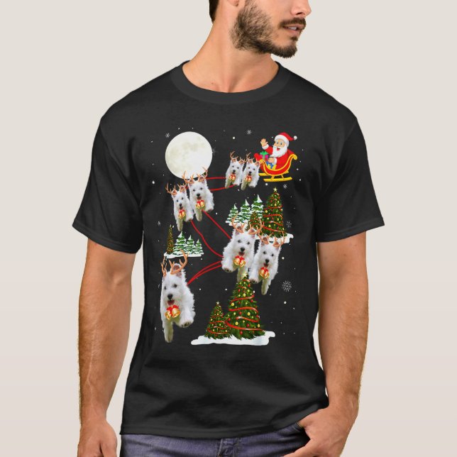 Camiseta Westie Christmas Tree Westie Santa Hat Lights Xmas (Frente)