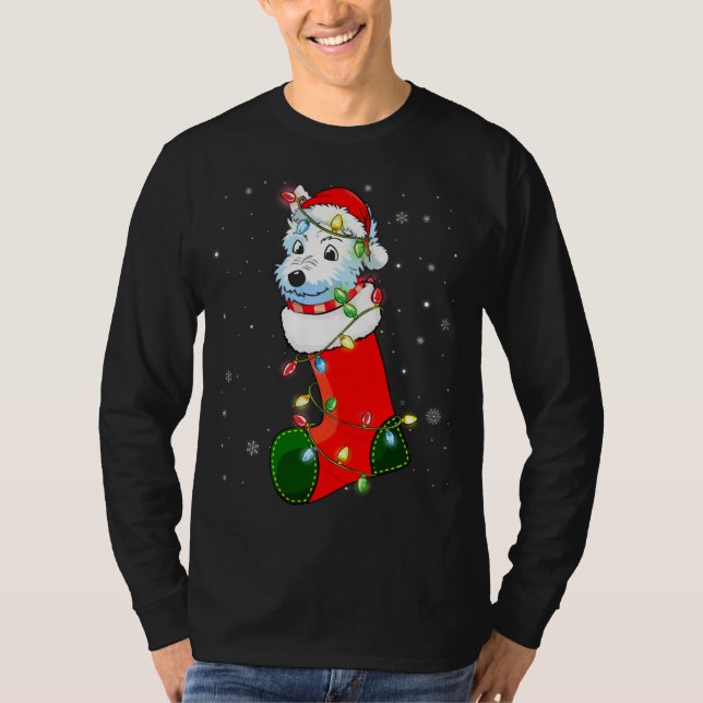 Camiseta Westie Christmas Tree Westie Santa Hat Lights Xmas (Frente)