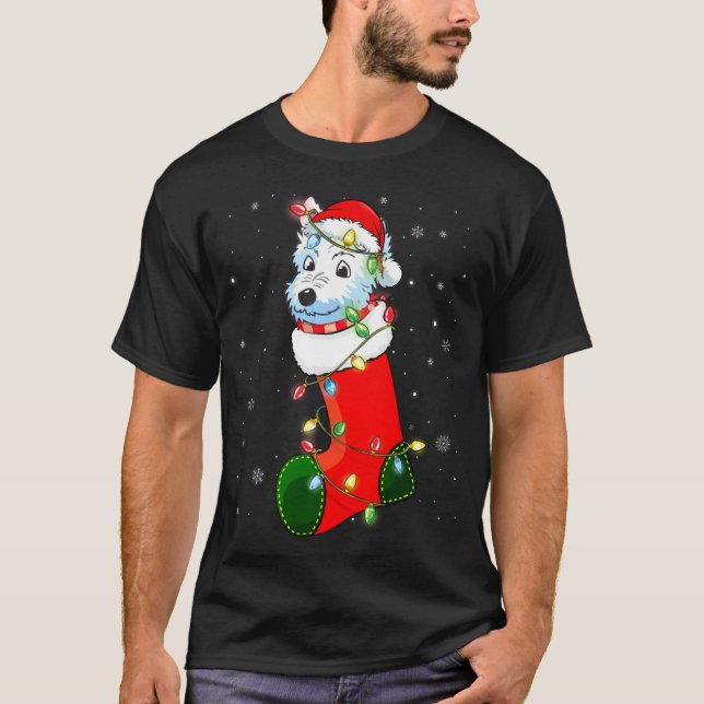Camiseta Westie Christmas Tree Westie Santa Hat Lights Xmas (Frente)