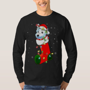 Camiseta Westie Christmas Tree Westie Santa Hat Lights Xmas