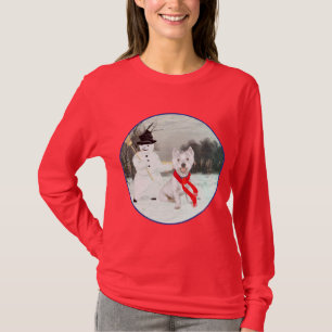 Camiseta Westie de Inverno com um Boneco de Neve