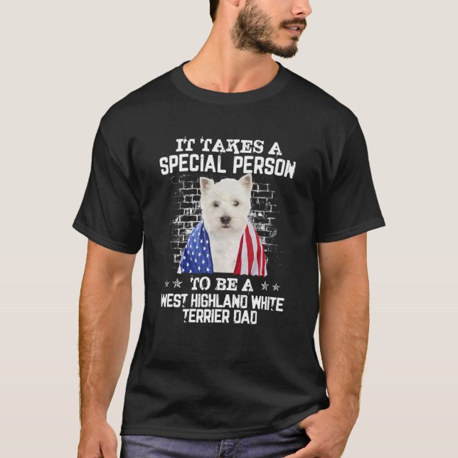 Camiseta Westie Dog Dad With Proud American Flag Dog Father (Frente)