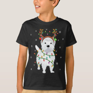 Camiseta Westie Dog Xmas Lighting Reindeer Hat Westie Chris