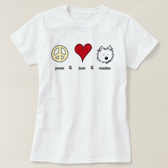 Camiseta Westies de Paz e Amor KiniArt (Frente do Design)