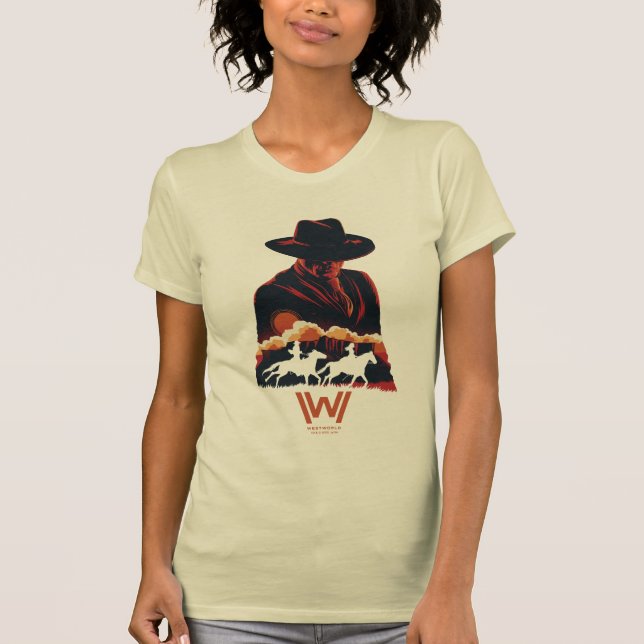 Camiseta Westworld | Homem na Silhueta do Deserto Negro (Frente)