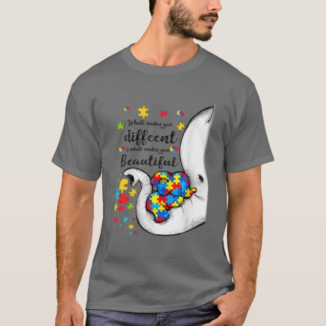 Camiseta What Makes You Different Elephant Mom Autism Child (Frente)