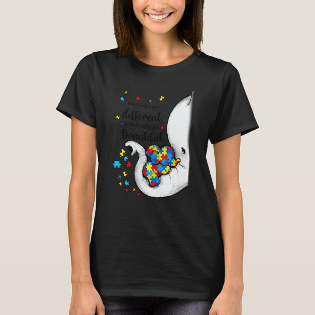 Camiseta What Makes You Different Elephant Mom Autism Child (Frente)