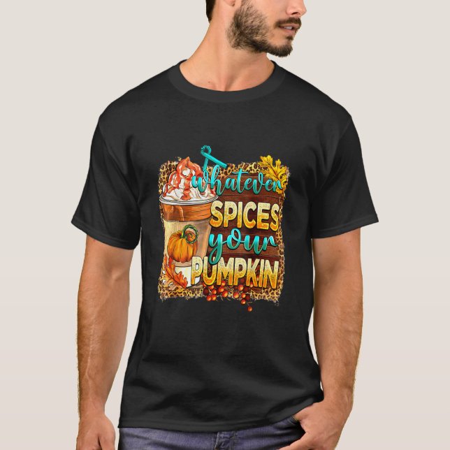 Camiseta Whatever Spices Your Pumpkin Leopard Pumpkin Fall (Frente)