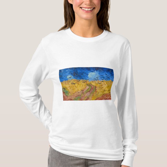 Camiseta Wheatfield and Crows por Vincent van Gogh (Frente)