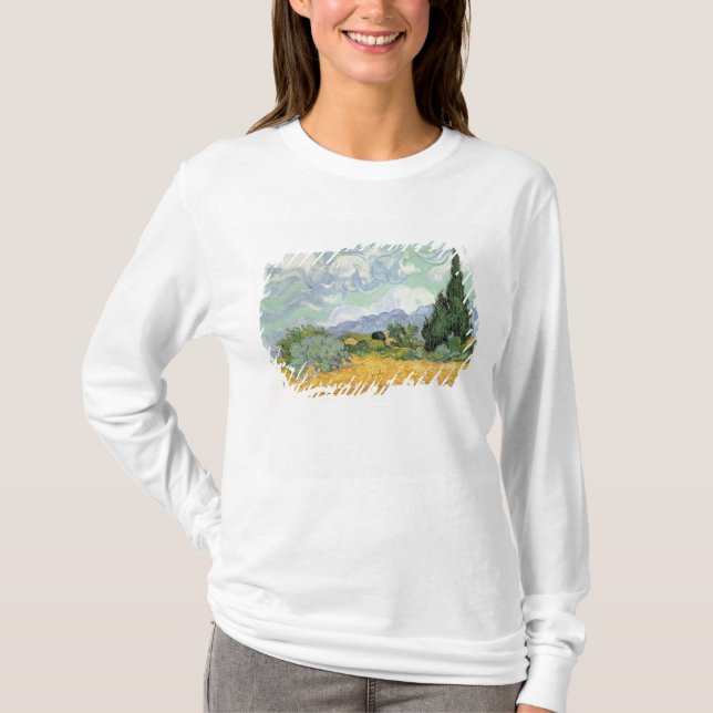 Camiseta Wheatfield com ciprestes, 1889 de Vincent van Gogh (Frente)