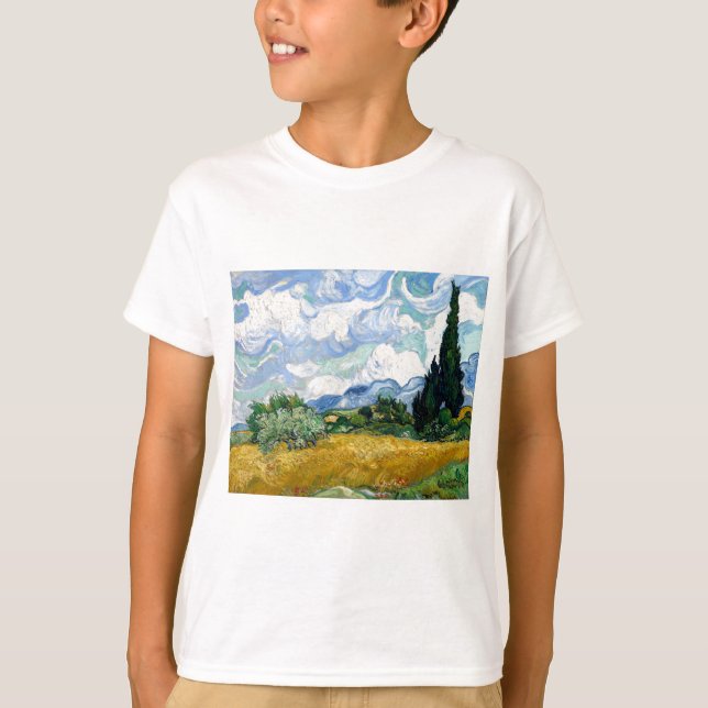 Camiseta Wheatfield de Vincent van Gogh com ciprestes (Frente)