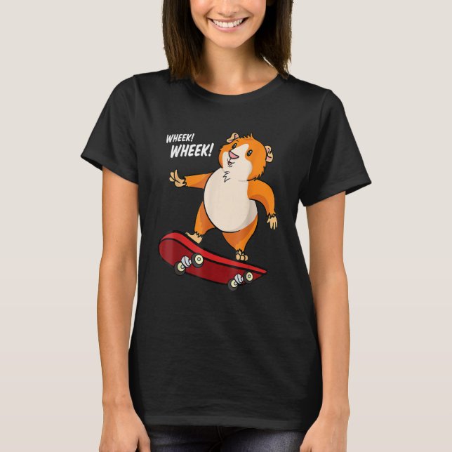 Camiseta Wheek Wheek Guinea Pig Skateboard Skateboarder (Frente)
