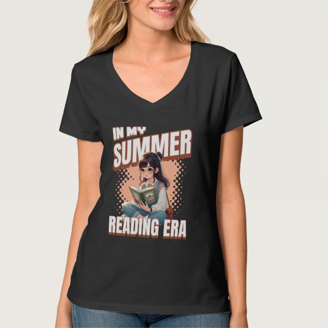 Camiseta Whimsical Anime Style Girl In My Summer Reading Er (Frente)