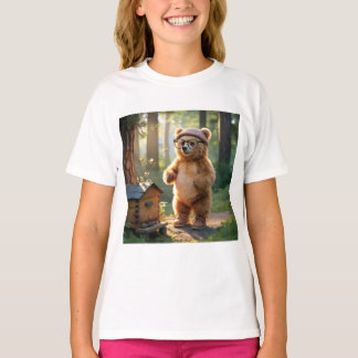 Camiseta Whimsical Bear Beekeeper in a Sunny Forest