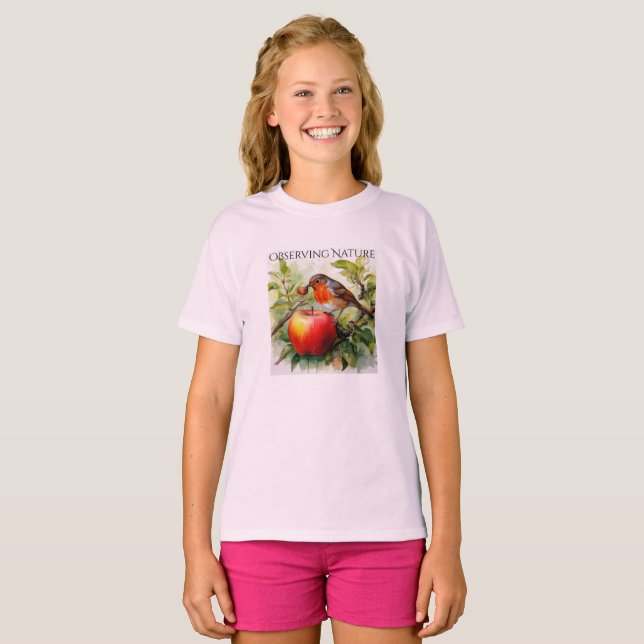 Camiseta  Whimsical Bird & Apple Delight (Frente Completa)