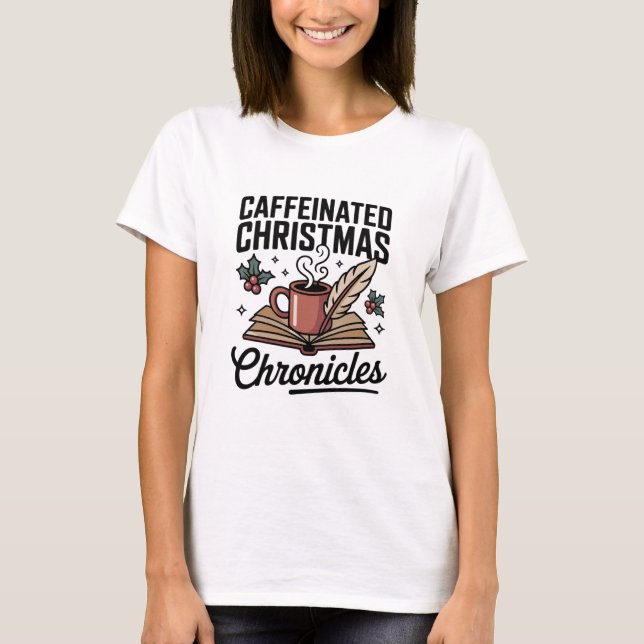 Camiseta Whimsical Book Mug Holiday Caffeine Cheer (Frente)