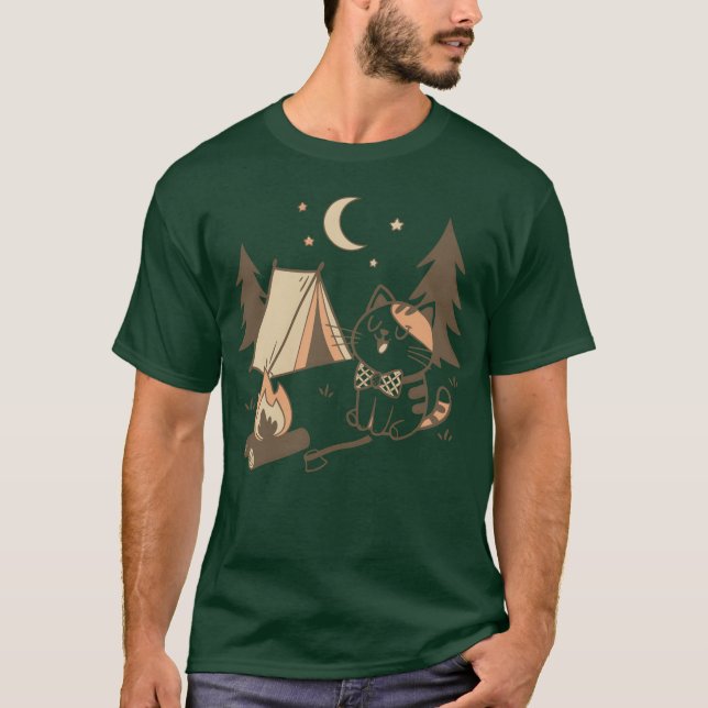 Camiseta Whimsical Cat Camping Scene Design friends (Frente)