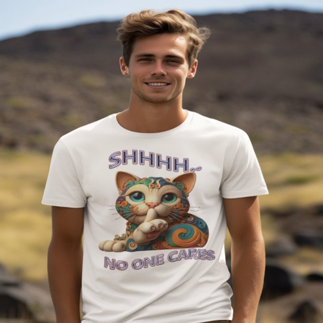 Camiseta Whimsical Cat Whispers Ninguém Se Preocupa (Criador carregado)