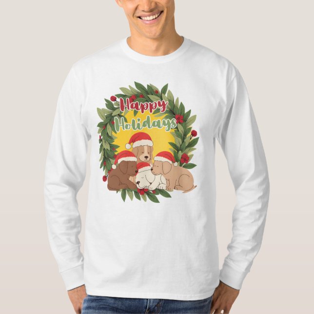 Camiseta Whimsical Christmas Sweater | Puppies (Frente)