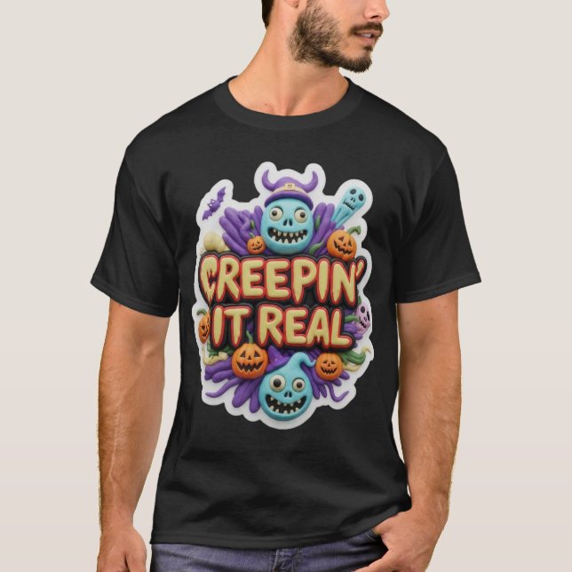 Camiseta Whimsical clay Halloween illustration with spooky  (Frente)