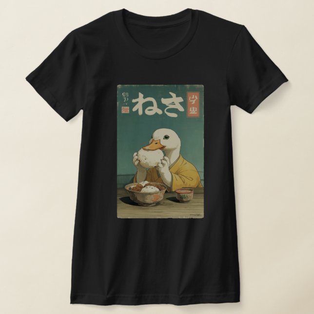 Camiseta Whimsical Duck Eating Japanese Vintage  (Postura )