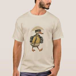 Camiseta Whimsical Duck Walking in Rain Art