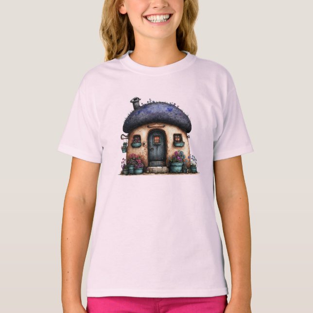Camiseta Whimsical Enchanted Fairy Cottage Art (Frente)