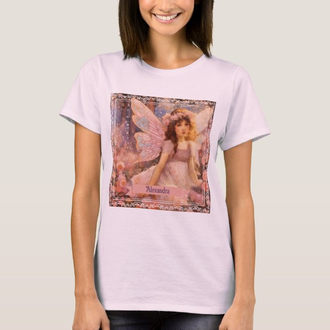 Camiseta Whimsical Fairy in Dreamy Pink Floral Garden (Frente)
