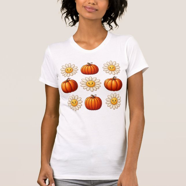Camiseta Whimsical Fall Daisy e Pumpkins (Frente)