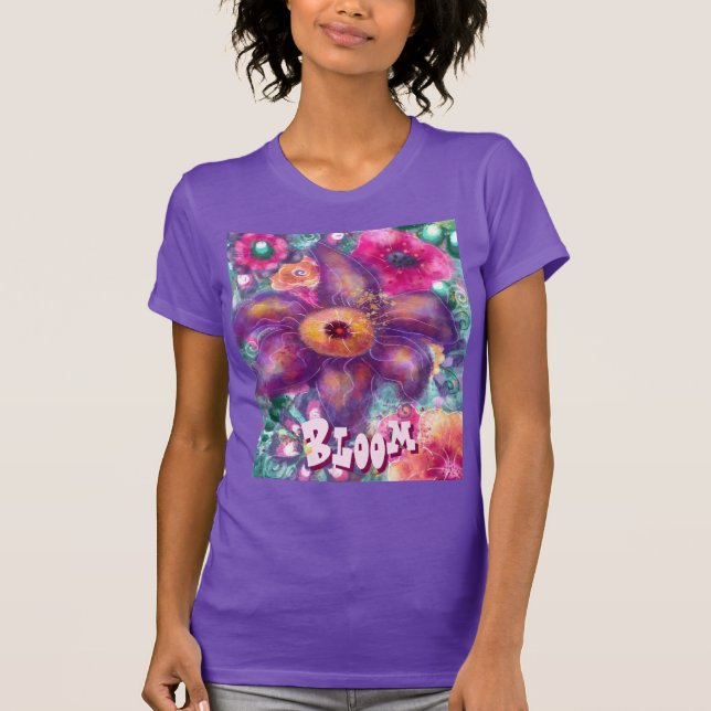 Camiseta Whimsical Floral Abstract Art Teal Personalized  (Frente)