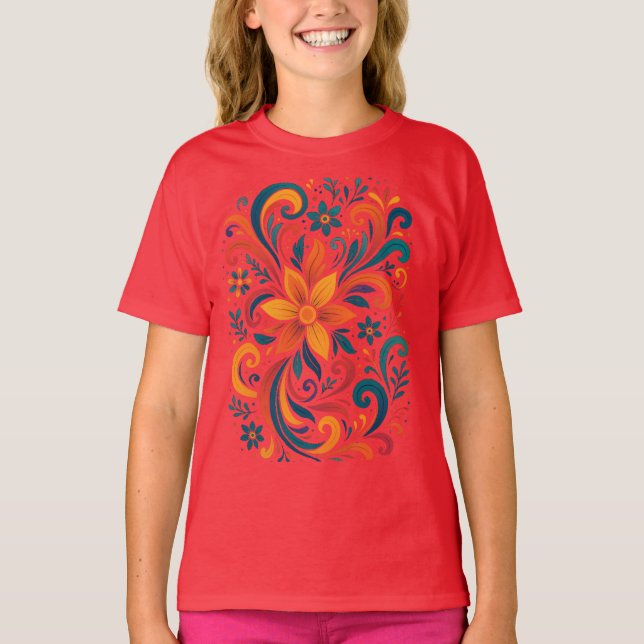 Camiseta Whimsical Floral Swirl Kids T-Shirt (Frente)