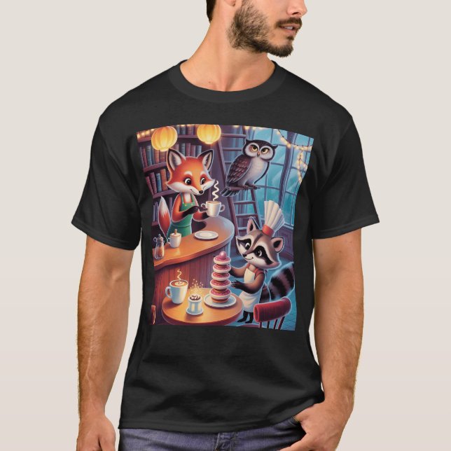 Camiseta Whimsical Forest Caf Cozy Animal Barista Vibes fam (Frente)