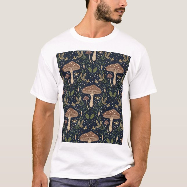 Camiseta Whimsical Forest Mushrooms Seamless Botan Pattern (Frente)