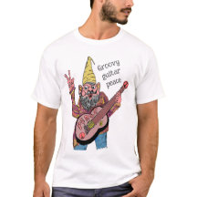 Whimsical Gnome with Peace Guitar, Groovy 60s Vibe