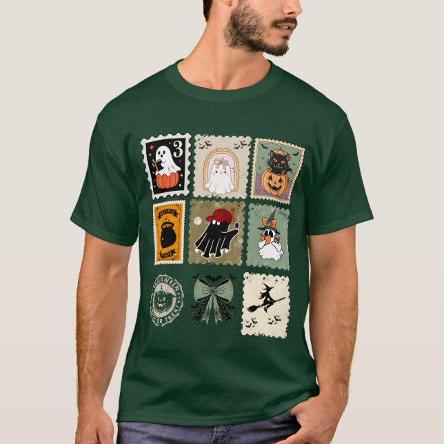 Camiseta Whimsical Halloween Animal Stamp Collection friend (Frente)
