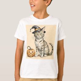 Camiseta Whimsical Halloween Cat, Halloween Witchy Cat,